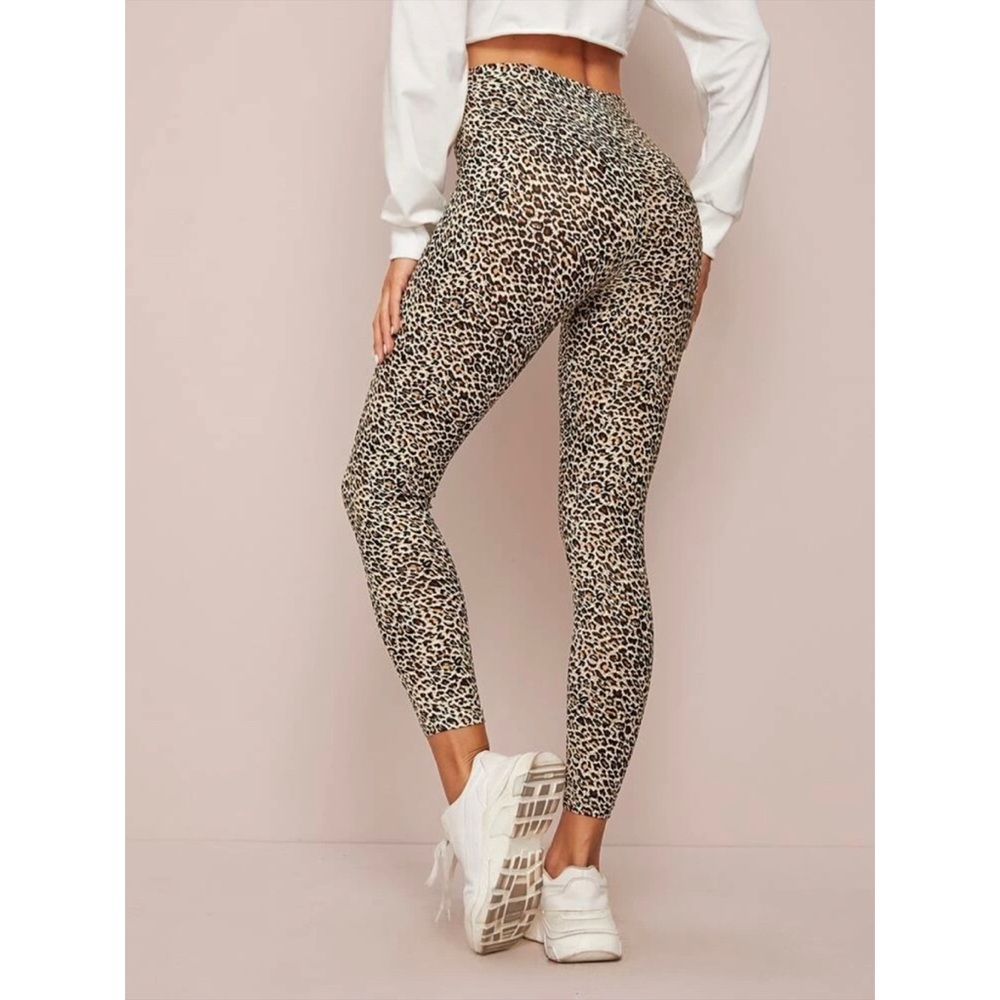 Leopard print leggings soft knit elastic waist - Picture 2 of 2